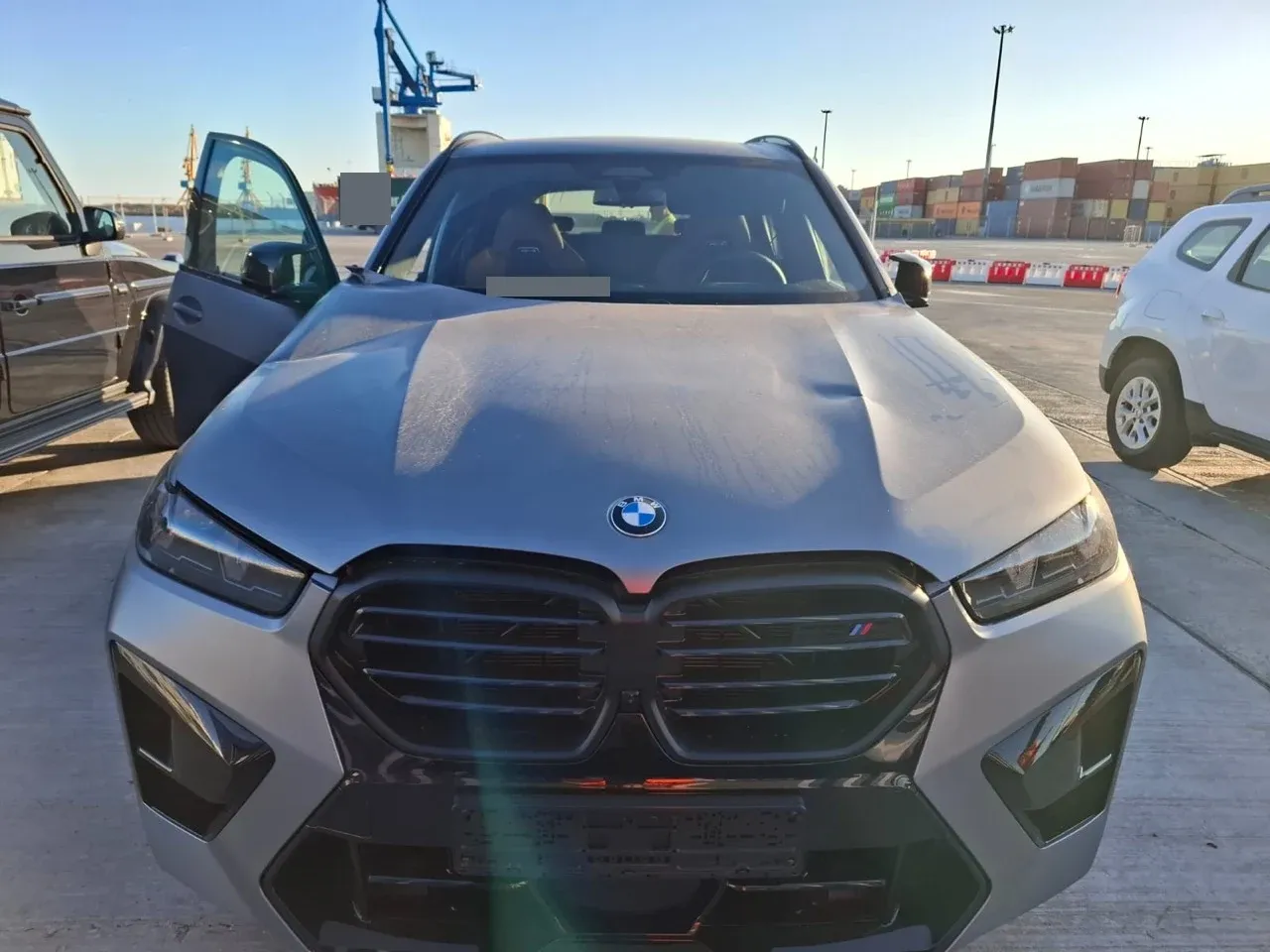 BMW with a deformed bonnet from the 2024 loading incident at Constanta