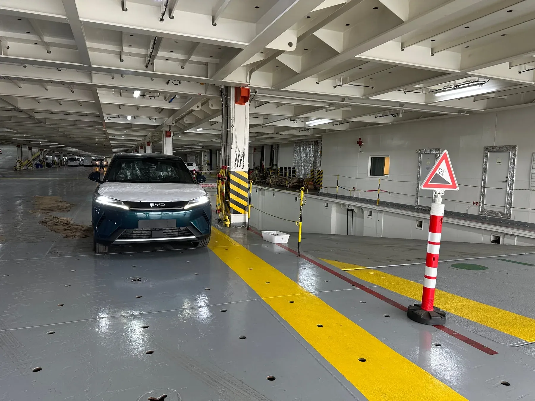 Vehicle aboard a RoRo vessel